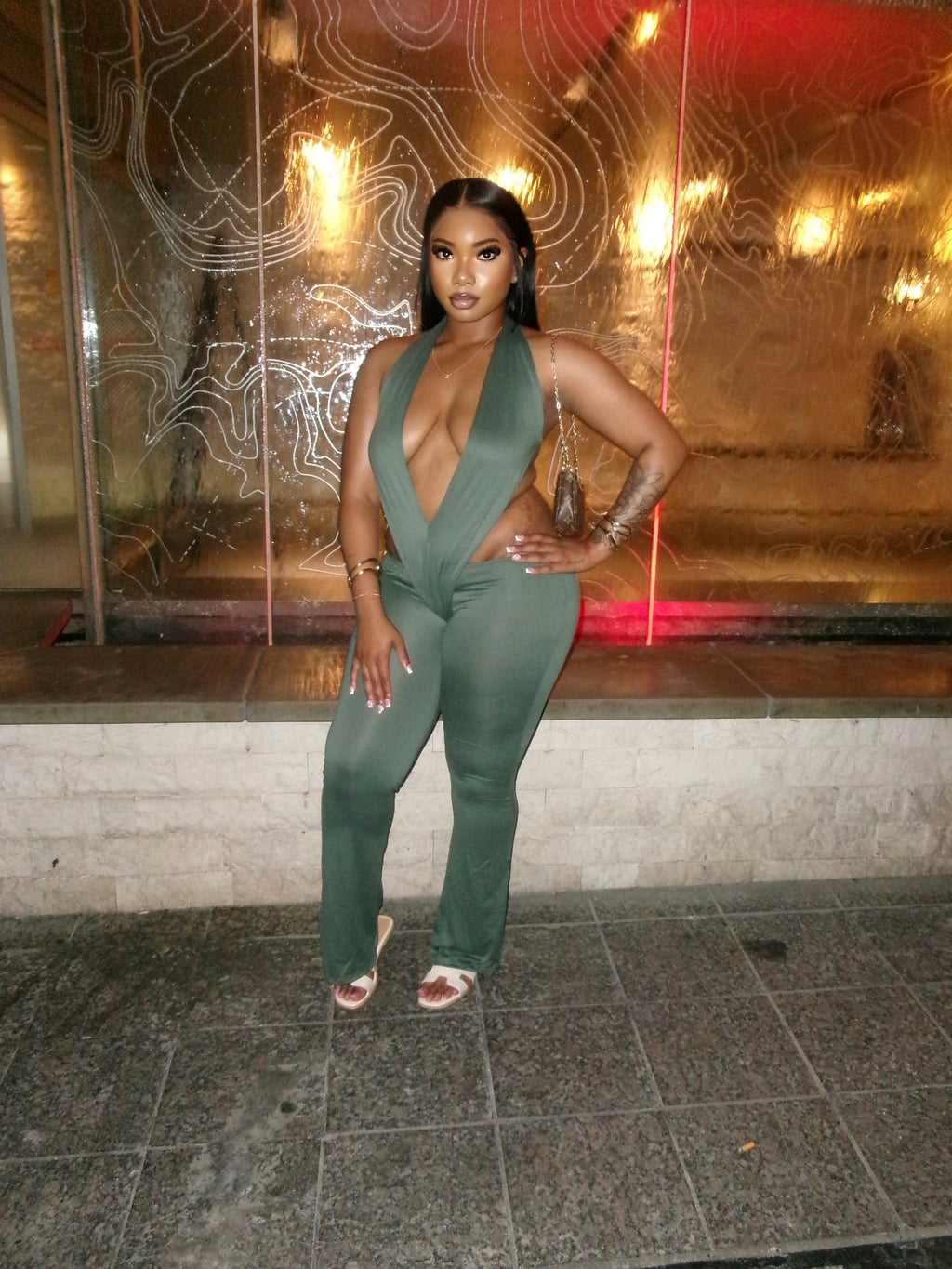 AM Olive Halter Jumpsuit