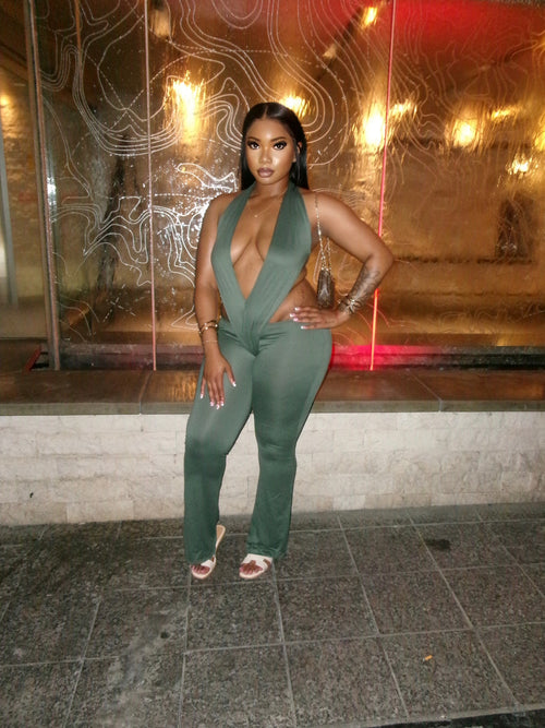 AM Olive Halter Jumpsuit